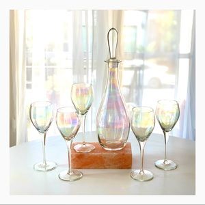 Vintage iridescent decanter & wine glasses